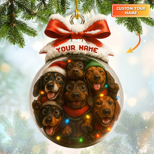 Personalized Lover Christmas Dachshund Ornament, Funny Wiener Dog Family Xmas, Custom Name Dachshund Ornament, Xmas Gift For Pet Lovers