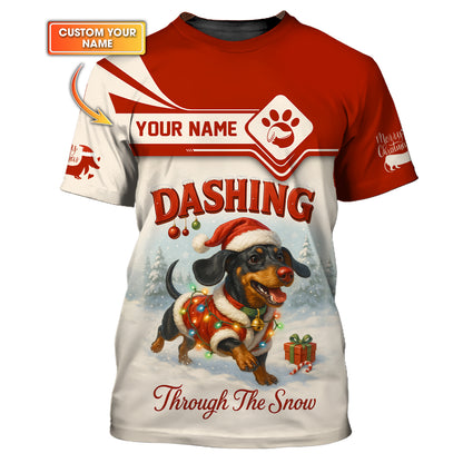 Dashing Through The Snow Custom Name Shirt, Personalized Dachshund Shirt, Wiener Dog Hoodie For Pet Lover