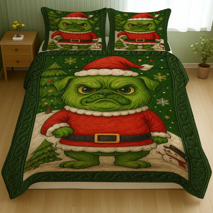 Pugmas Bedroom Decor, Funny Pug Christmas Quilt Set, Pug Xmas Bedding For Dog Lover
