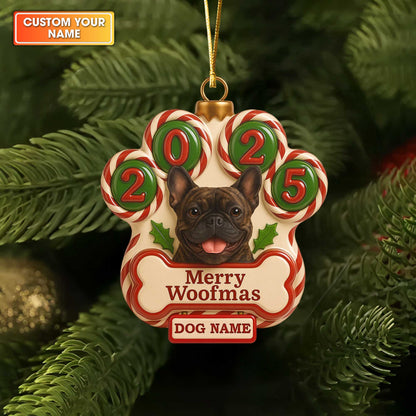 Personalized Dog Paw Christmas Ornament 2025, Custom Name Dogs Ornament, Merry Woofmas Ornament For Dog Lovers