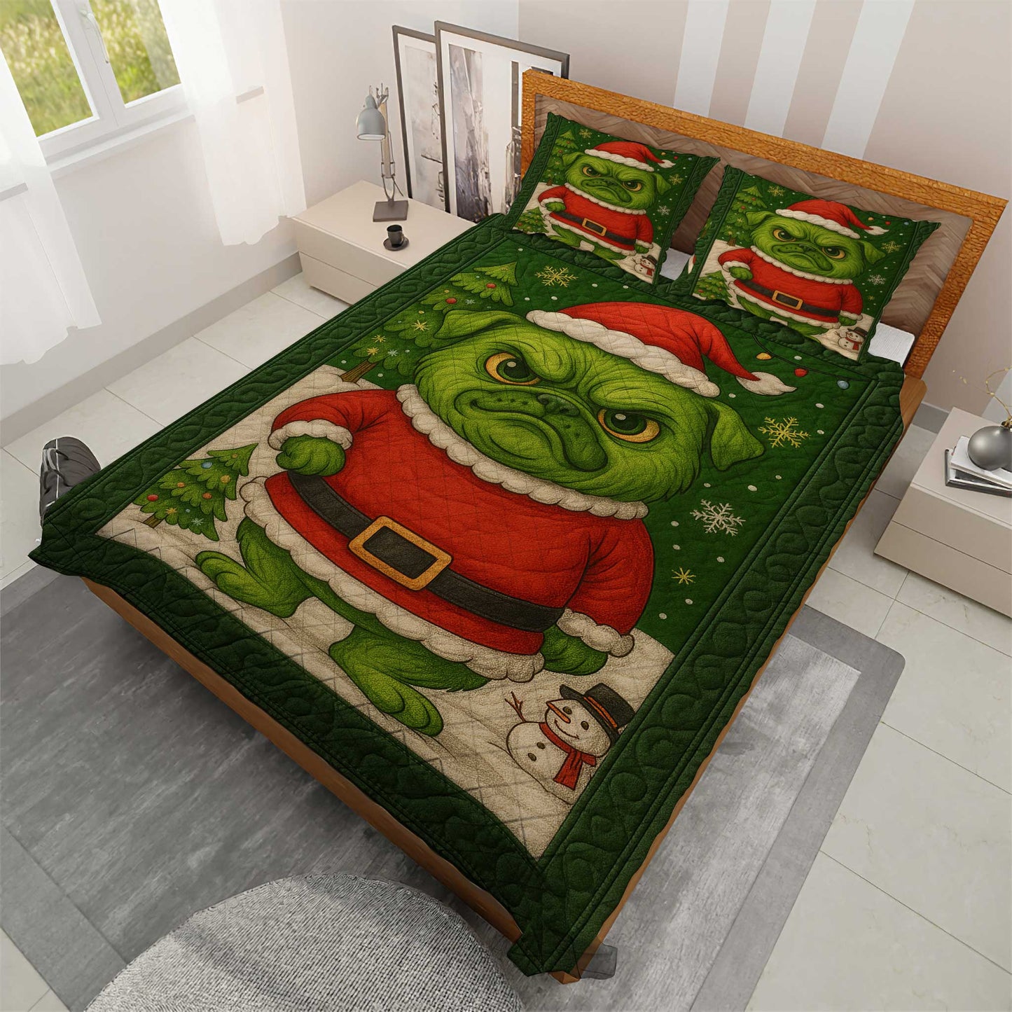 Pugmas Bedroom Decor, Funny Pug Christmas Quilt Set, Pug Xmas Bedding For Dog Lover