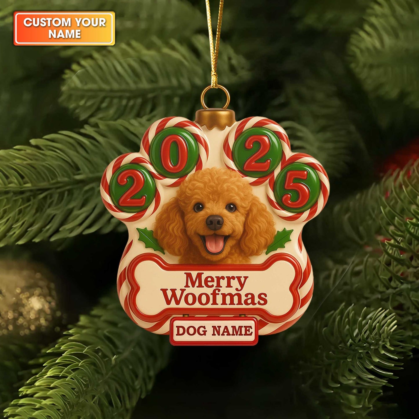 Personalized Dog Paw Christmas Ornament 2025, Custom Name Dogs Ornament, Merry Woofmas Ornament For Dog Lovers
