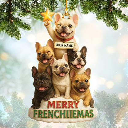 Personalized Pug Christmas Ornament, Merry Frenchiiemas Acrylic Ornament, Cute Holiday Gift for Pug Lovers