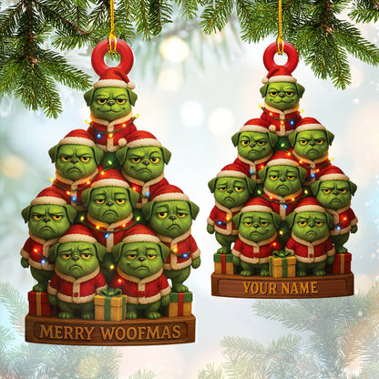 Personalized Pug Christmas Tree Ornament, Custom Name Funny Dog Holiday Decoration for Pug Lovers