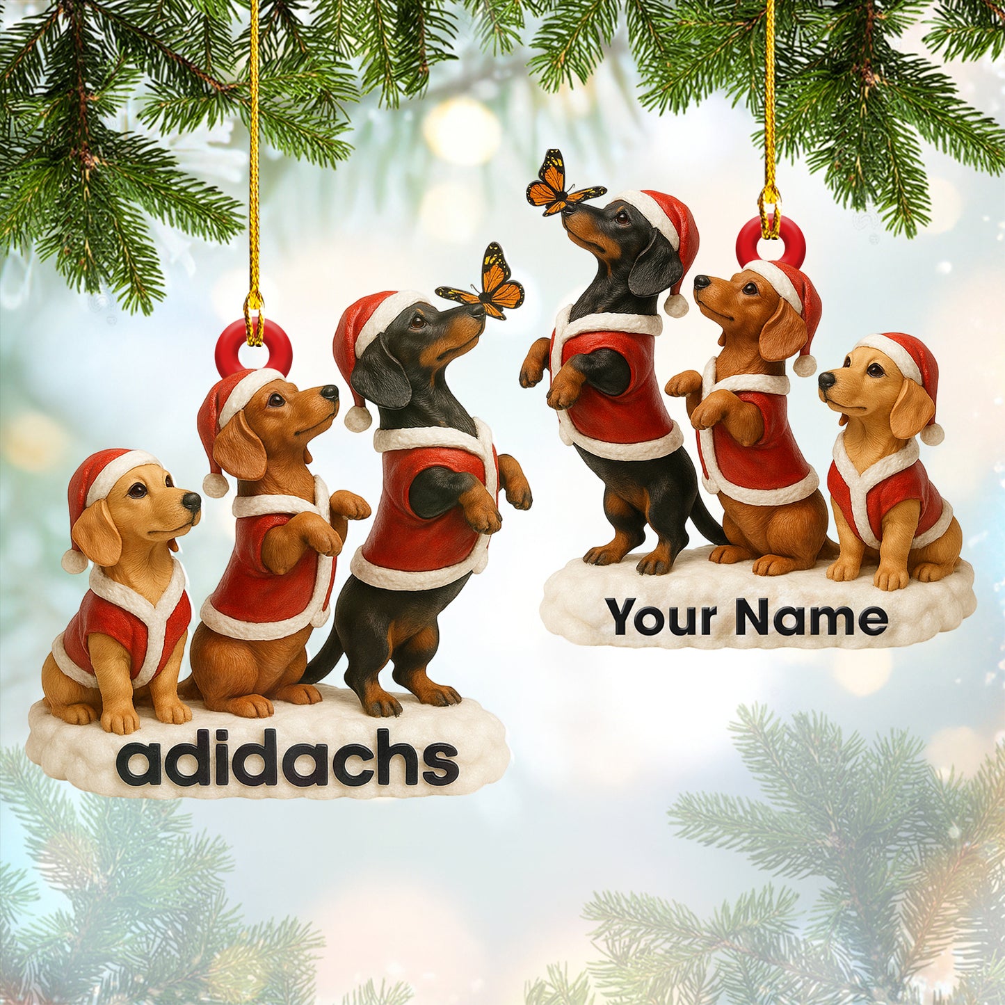Personalized Dachshund Christmas Ornament, Custom Name Cute Dog Holiday Decoration for Dachshund Lovers