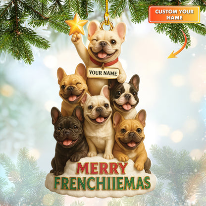 Personalized Pug Christmas Ornament, Merry Frenchiiemas Acrylic Ornament, Cute Holiday Gift for Pug Lovers