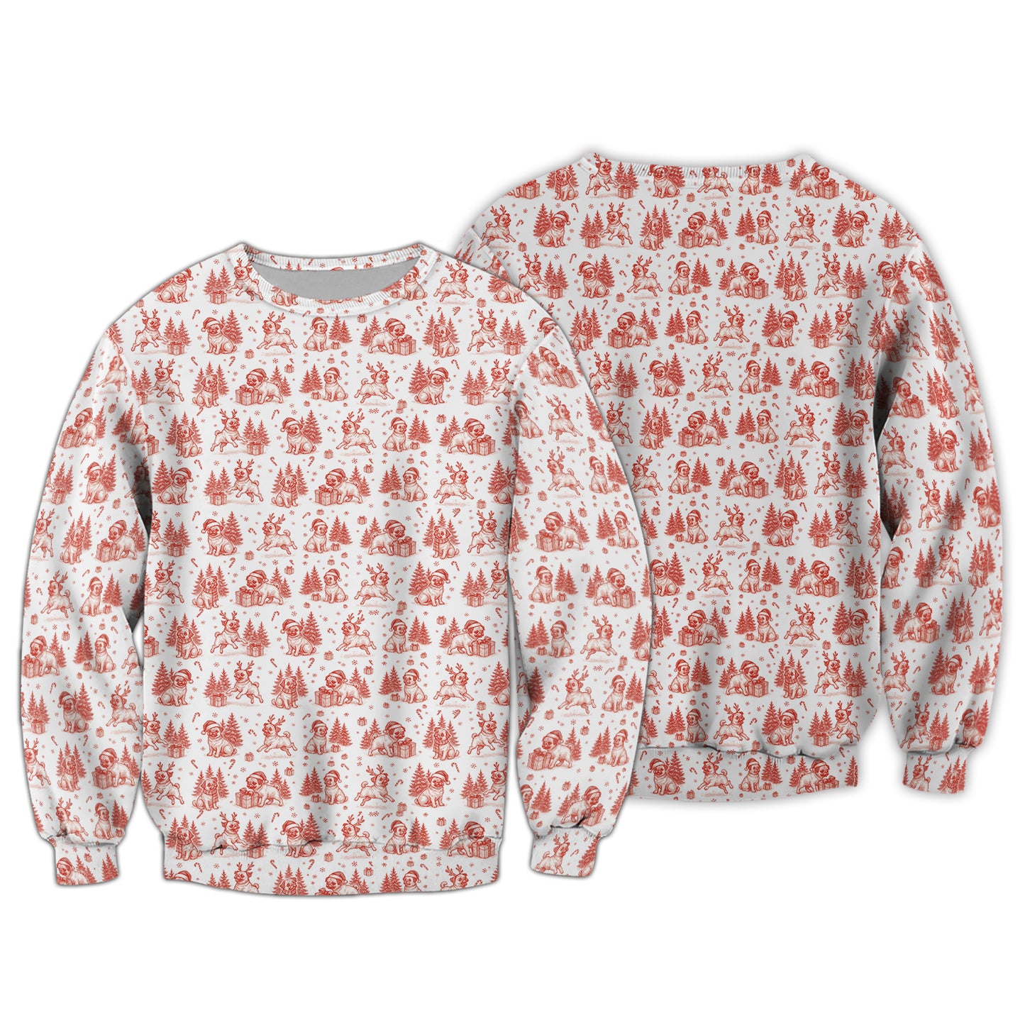 Pug Toile De Jouy Pattern Shirt, Christmas Pug Shirts, Xmas Hoodie For Pug Lover