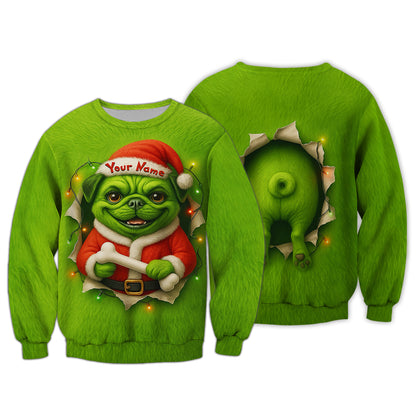 Custom Name Merry Woofmas Shirt, Funny Pug Xmas Hoodie, Personalized Pug Christmas Shirt For Dog Lover