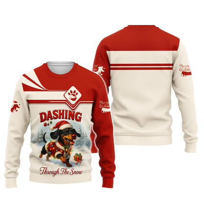 Dashing Through The Snow Custom Name Shirt, Personalized Dachshund Shirt, Wiener Dog Hoodie For Pet Lover