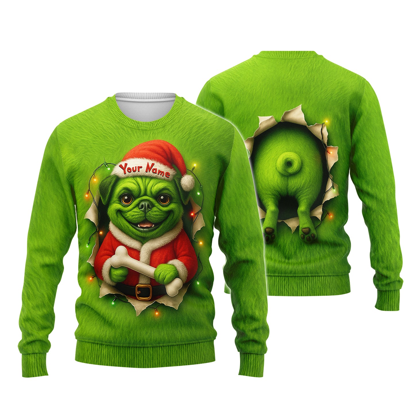 Custom Name Merry Woofmas Shirt, Funny Pug Xmas Hoodie, Personalized Pug Christmas Shirt For Dog Lover