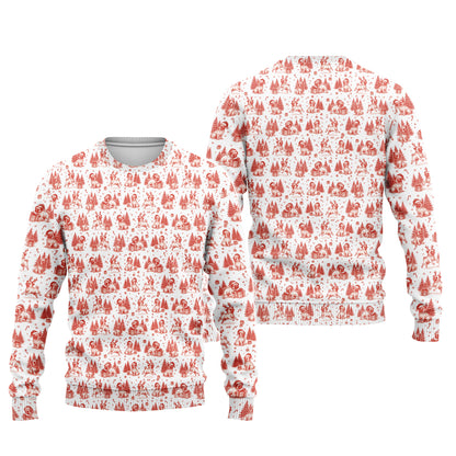 Pug Toile De Jouy Pattern Shirt, Christmas Pug Shirts, Xmas Hoodie For Pug Lover