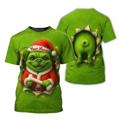 Custom Name Merry Woofmas Shirt, Funny Pug Xmas Hoodie, Personalized Pug Christmas Shirt For Dog Lover