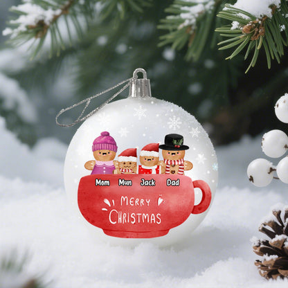 Merry Christmas - Personalized Plastic Round Ball Ornament - Custom Gingerbread Mug Design PO-KL45-HN14080806-web2