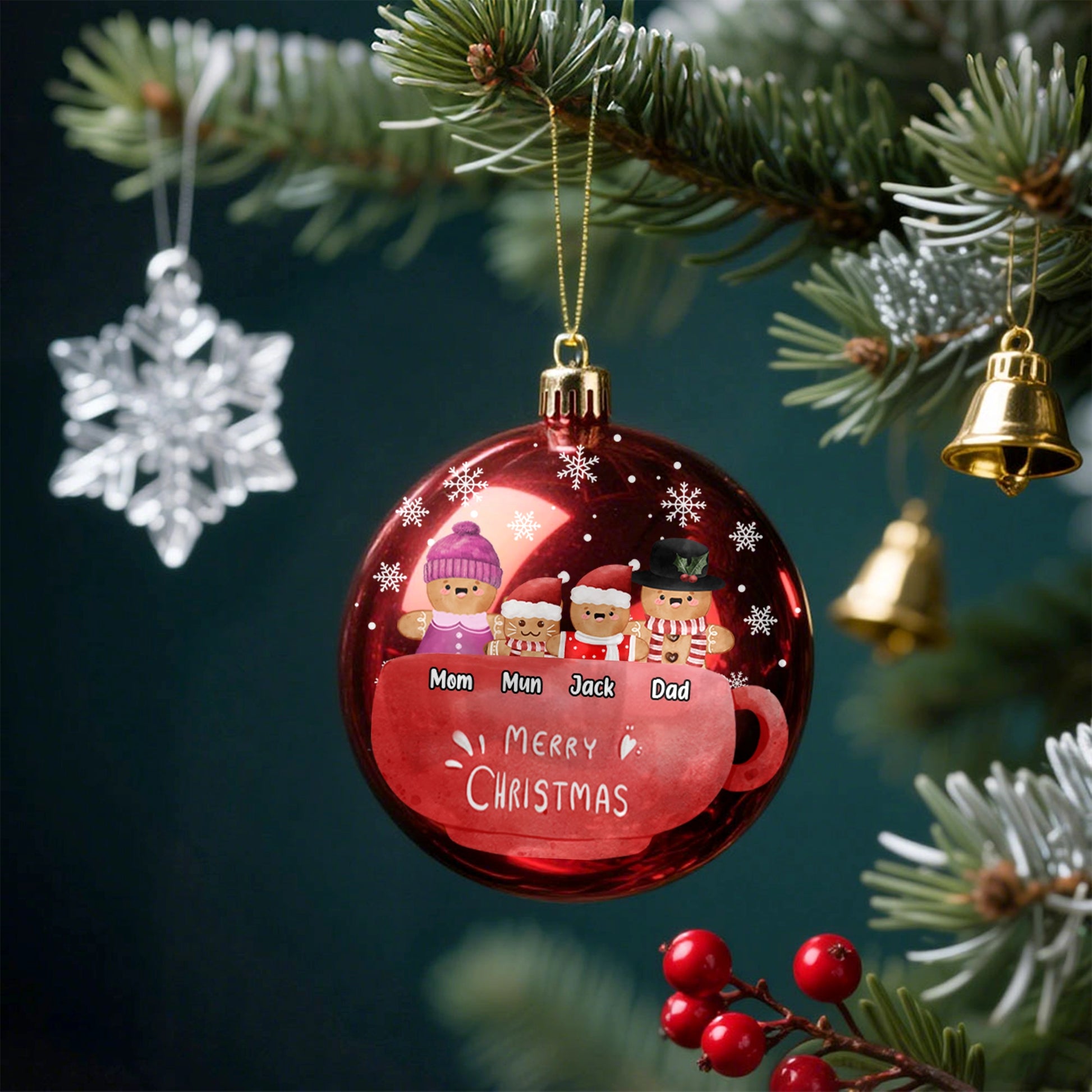 Merry Christmas - Personalized Plastic Round Ball Ornament - Custom Gingerbread Mug Design PO-KL45-HN14080806-web3