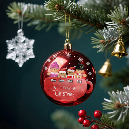 Merry Christmas - Personalized Plastic Round Ball Ornament - Custom Gingerbread Mug Design PO-KL45-HN14080806-web3
