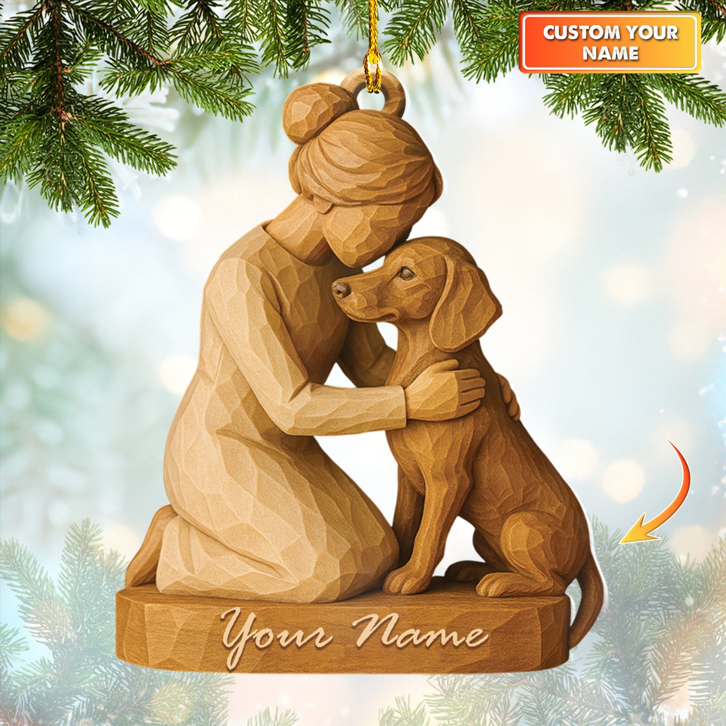 Personalized Wooden Dachshund Ornament, Custom Name Pet Ornament, Pet Memorial Ornament For Xmas