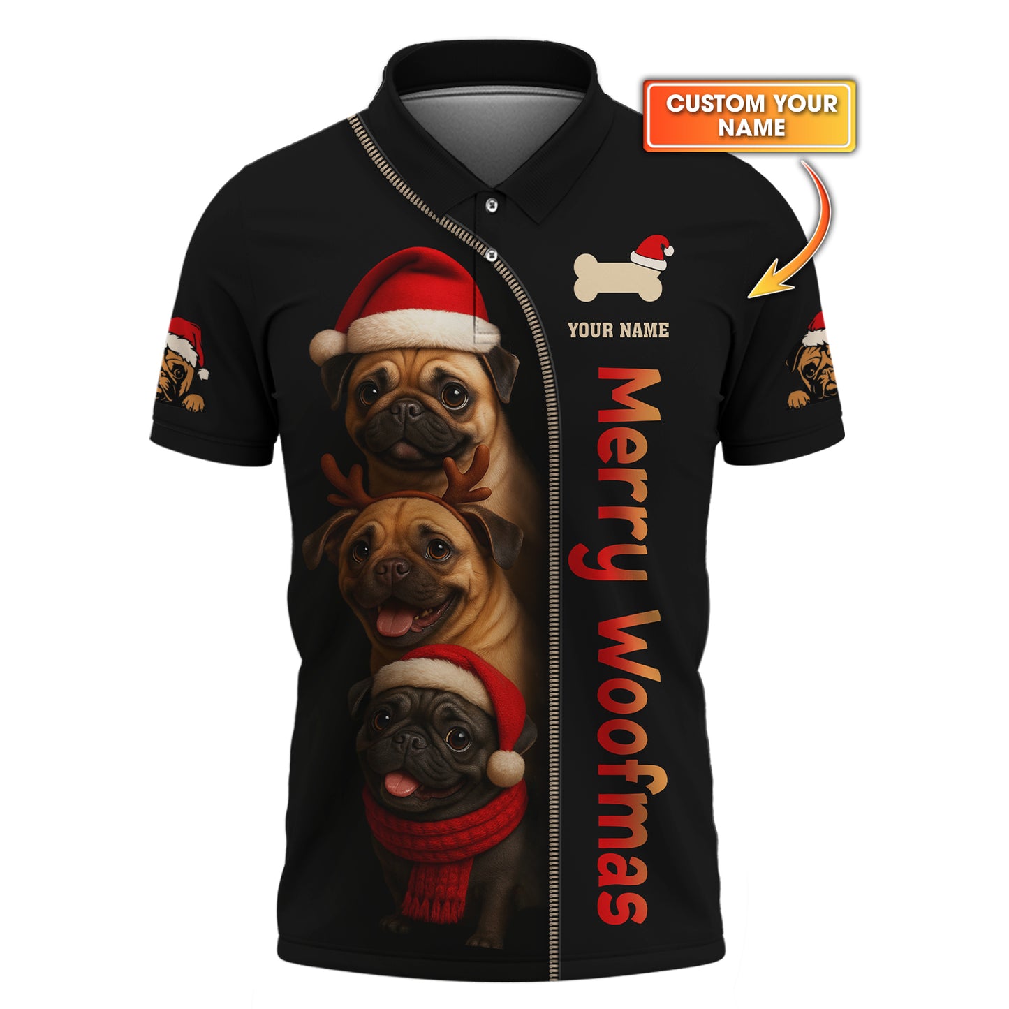 Personalized Merry Woofmas Shirt, Funny Pug Xmas Hoodie For Dog Lover, Custom Name Pug Christmas Shirt