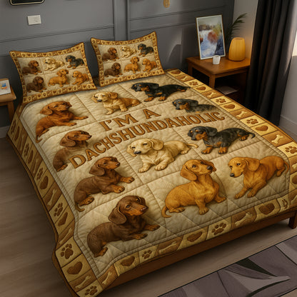 Funny Dachshund Wiener Dog Quilt Set, Cute Dachshund Bedding for Dog Owners