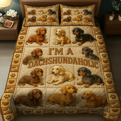 Funny Dachshund Wiener Dog Quilt Set, Cute Dachshund Bedding for Dog Owners