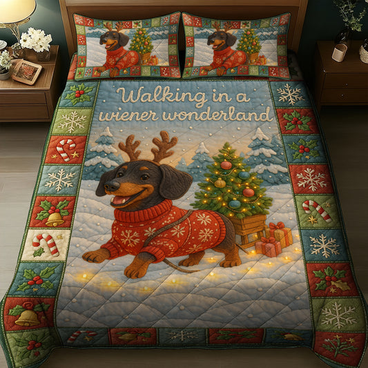 Funny Dachshund Quilt Set, Walking In A Wiener Dog Quilt Set, Dachshund Quilt Set For Dog Lover