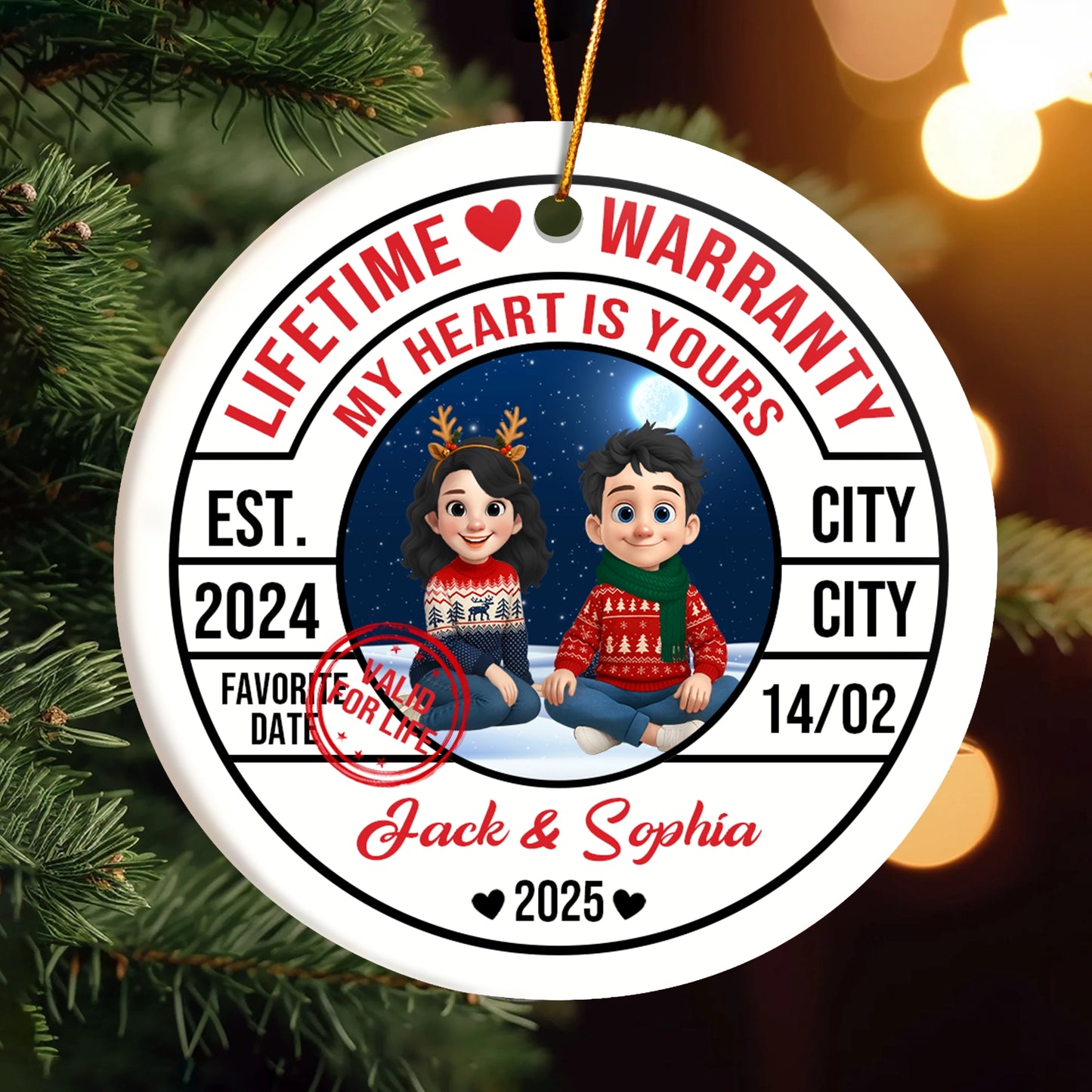 My Heart Is Yours, Lifetime Love Warranty - Personalized Ceramic Ornament For Couples-OR-HH15-HN55-web1