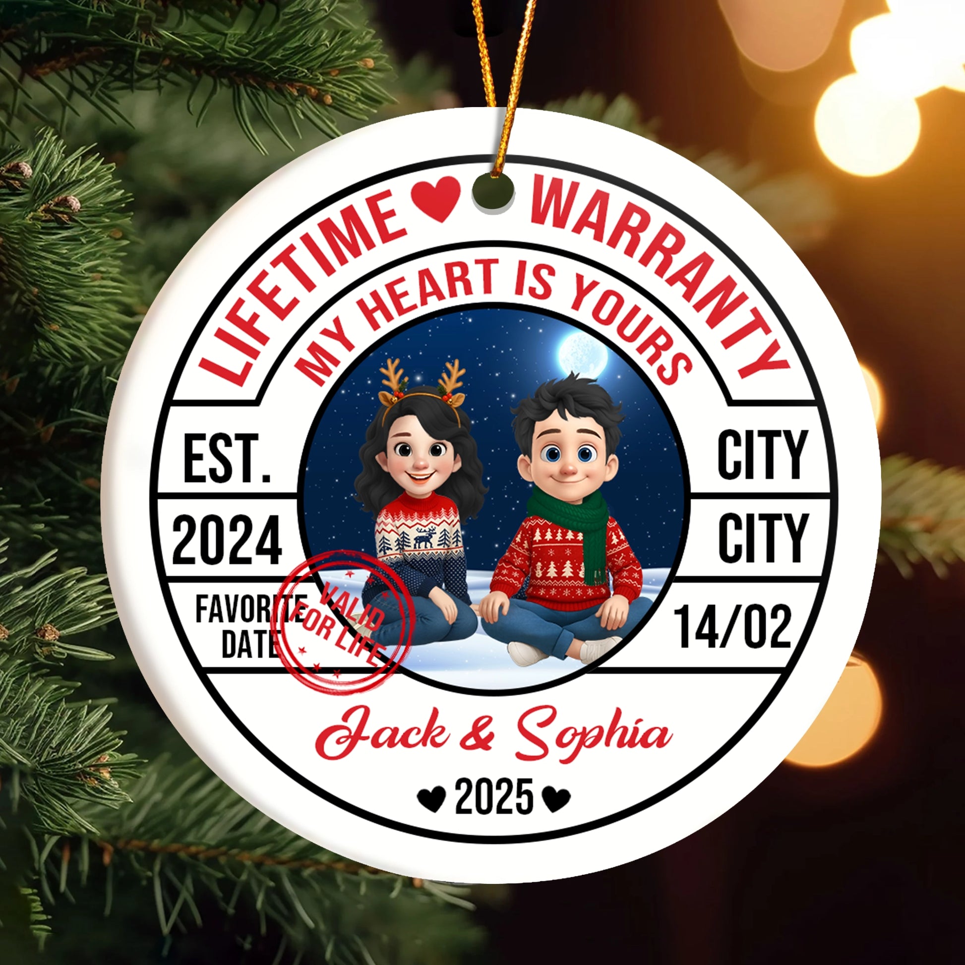 My Heart Is Yours, Lifetime Love Warranty - Personalized Ceramic Ornament For Couples-OR-HH15-HN55-web1