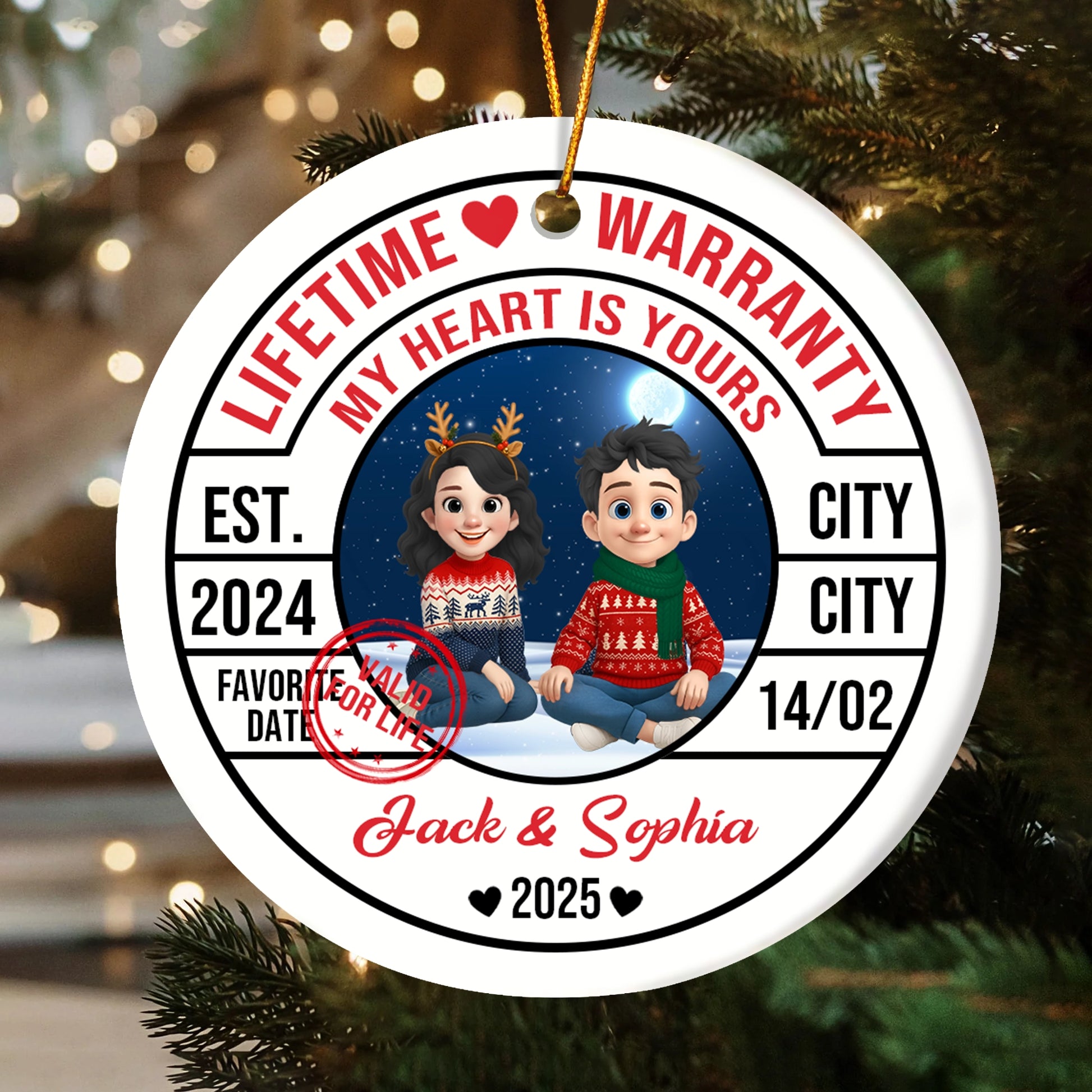 My Heart Is Yours, Lifetime Love Warranty - Personalized Ceramic Ornament For Couples-OR-HH15-HN55-web2