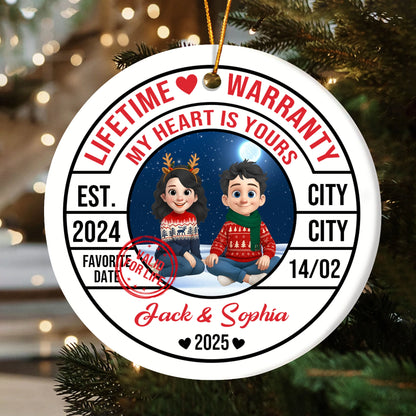 My Heart Is Yours, Lifetime Love Warranty - Personalized Ceramic Ornament For Couples-OR-HH15-HN55-web2