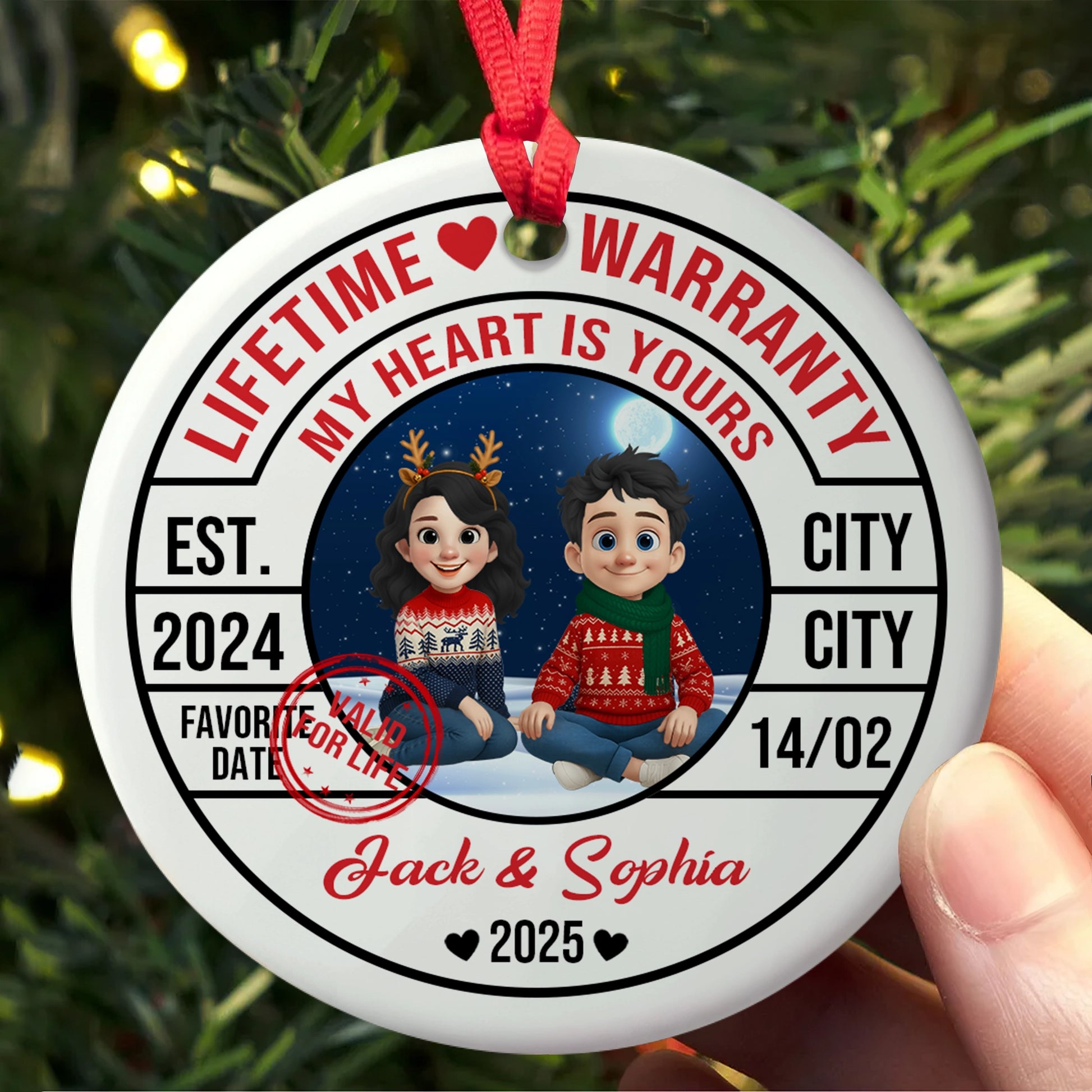 My Heart Is Yours, Lifetime Love Warranty - Personalized Ceramic Ornament For Couples-OR-HH15-HN55-web3