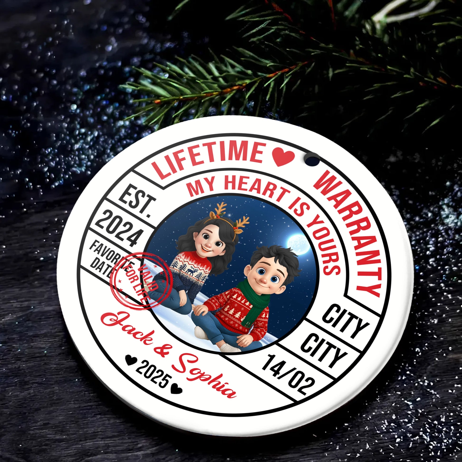 My Heart Is Yours, Lifetime Love Warranty - Personalized Ceramic Ornament For Couples-OR-HH15-HN55-web4
