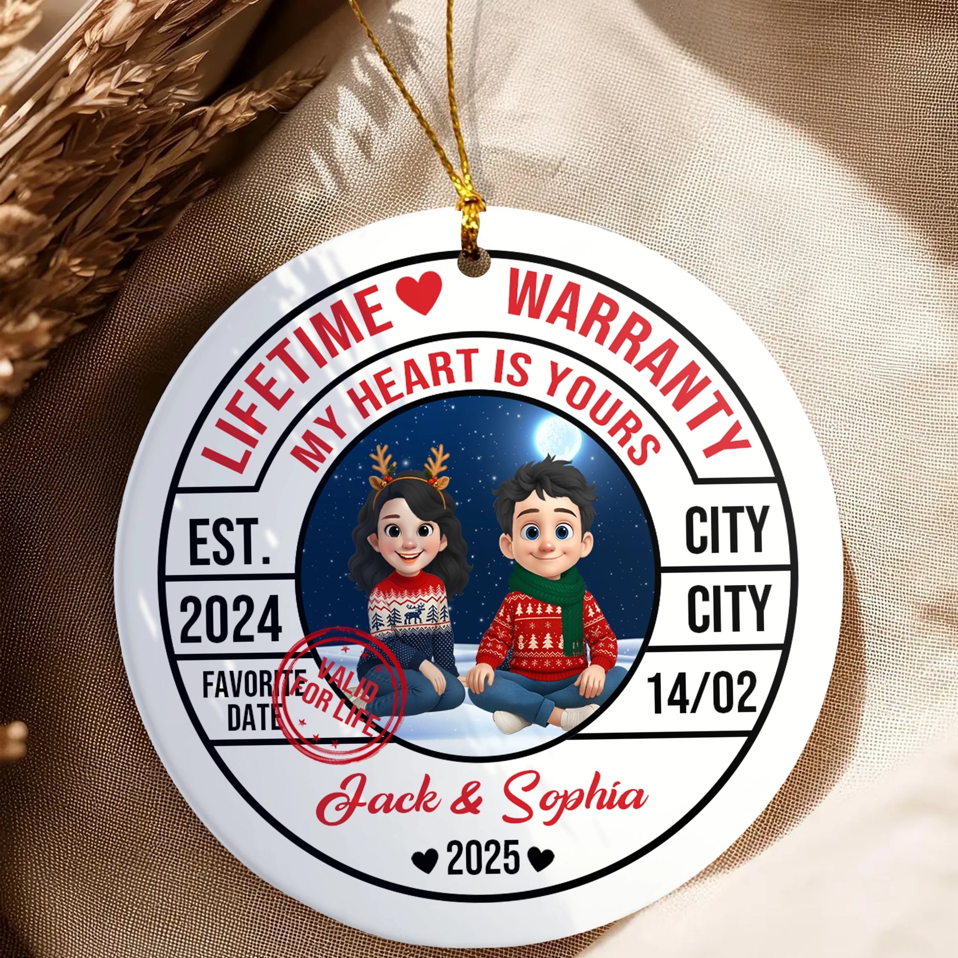 My Heart Is Yours, Lifetime Love Warranty - Personalized Ceramic Ornament For Couples-OR-HH15-HN55-web5