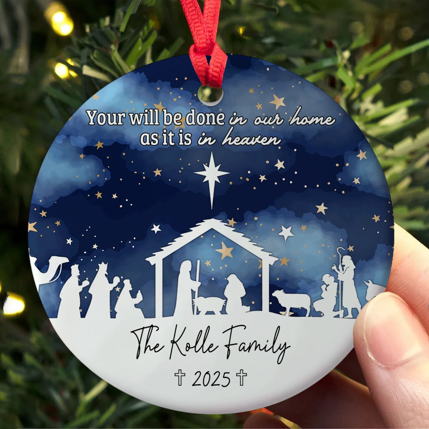 Nativity Family Scene - Personalized Ceramic Christmas Ornament-OR-HH10-YV67-web3