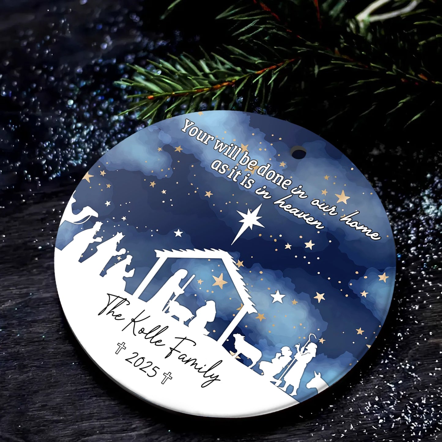 Nativity Family Scene - Personalized Ceramic Christmas Ornament-OR-HH10-YV67-web4