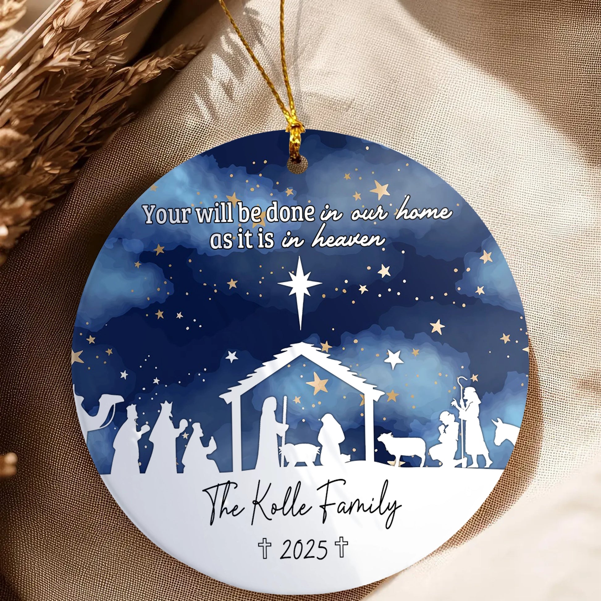 Nativity Family Scene - Personalized Ceramic Christmas Ornament-OR-HH10-YV67-web5