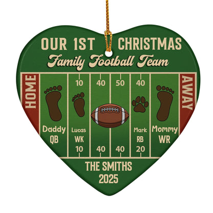 Our 1st Christmas Family Football Team - Personalized Heart Ceramic Ornament