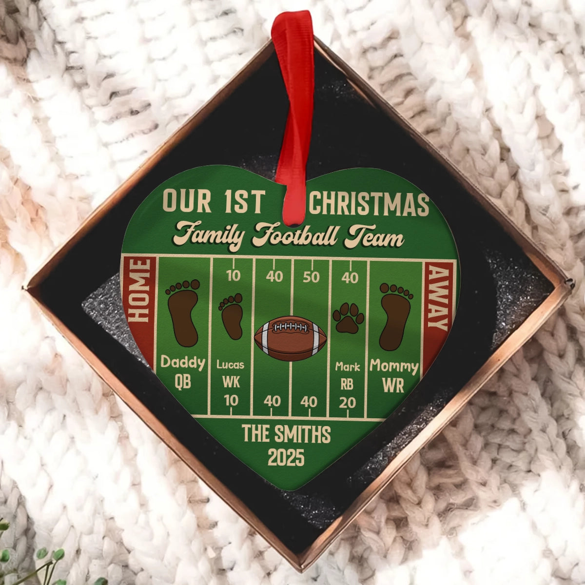 Our 1st Christmas Family Football Team - Personalized Heart Ceramic Ornament