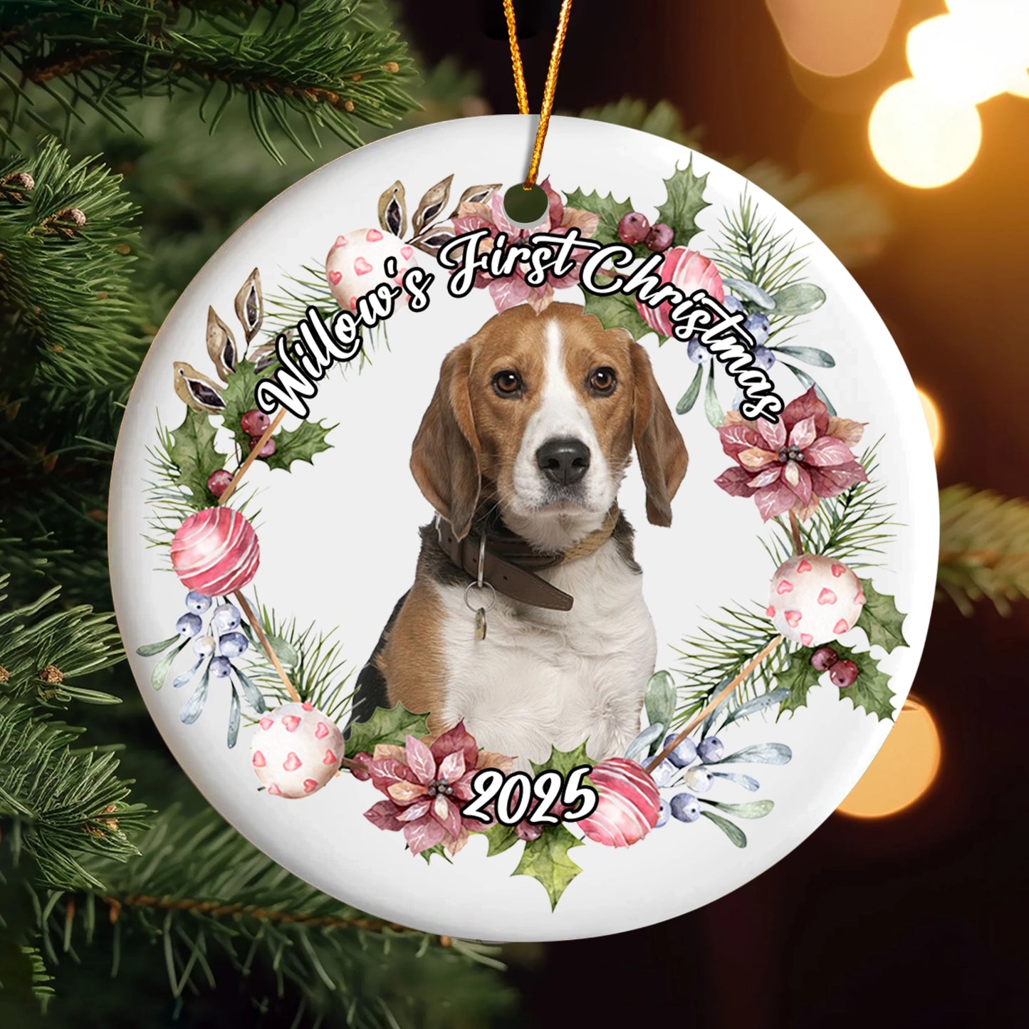 My Fur Baby's First Christmas - Custom Pet Portrait - Personalized Ceramic Ornament