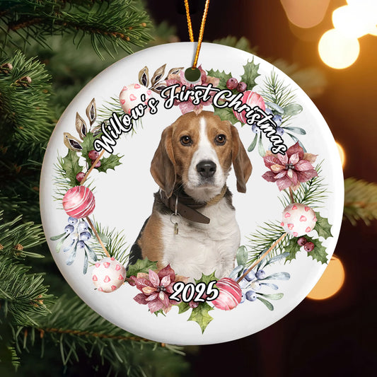 My Fur Baby's First Christmas - Custom Pet Portrait - Personalized Ceramic Ornament