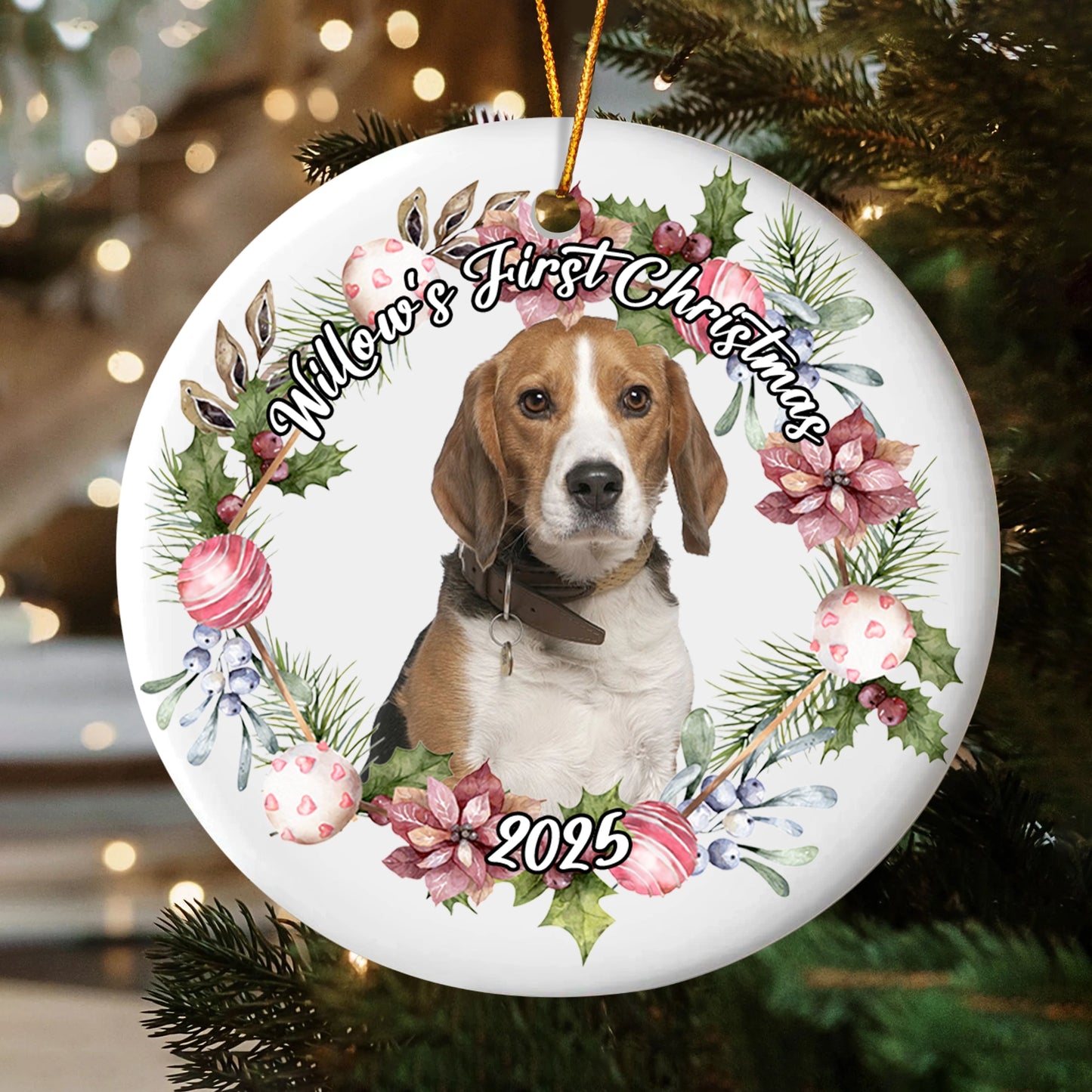 My Fur Baby's First Christmas - Custom Pet Portrait - Personalized Ceramic Ornament