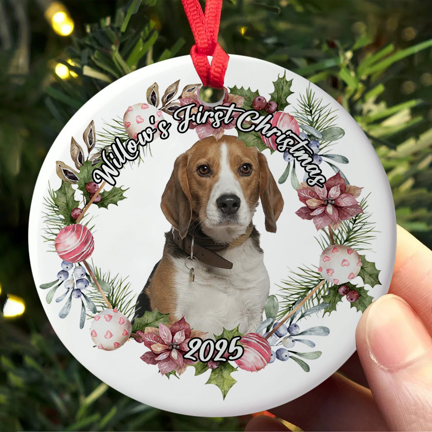 My Fur Baby's First Christmas - Custom Pet Portrait - Personalized Ceramic Ornament