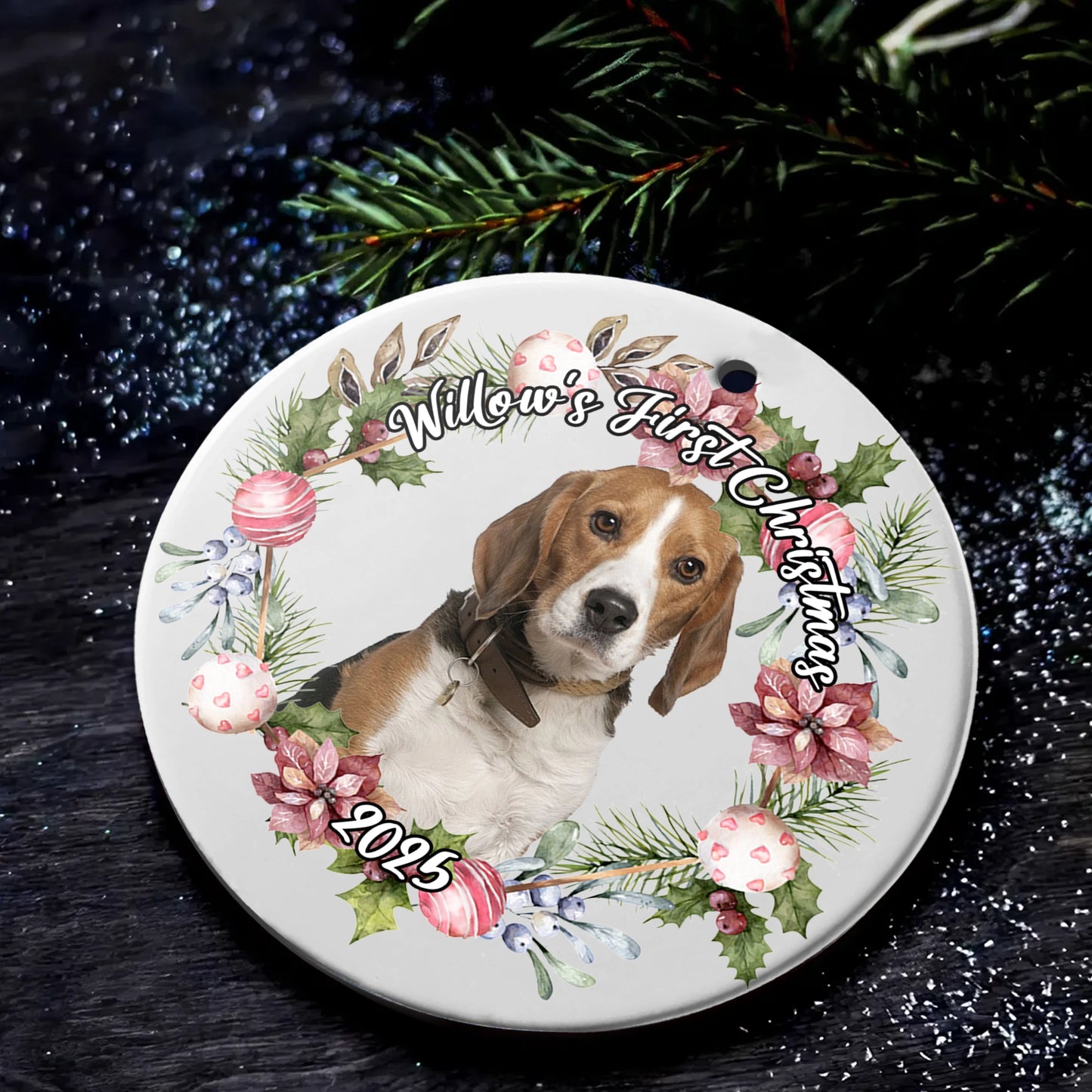 My Fur Baby's First Christmas - Custom Pet Portrait - Personalized Ceramic Ornament