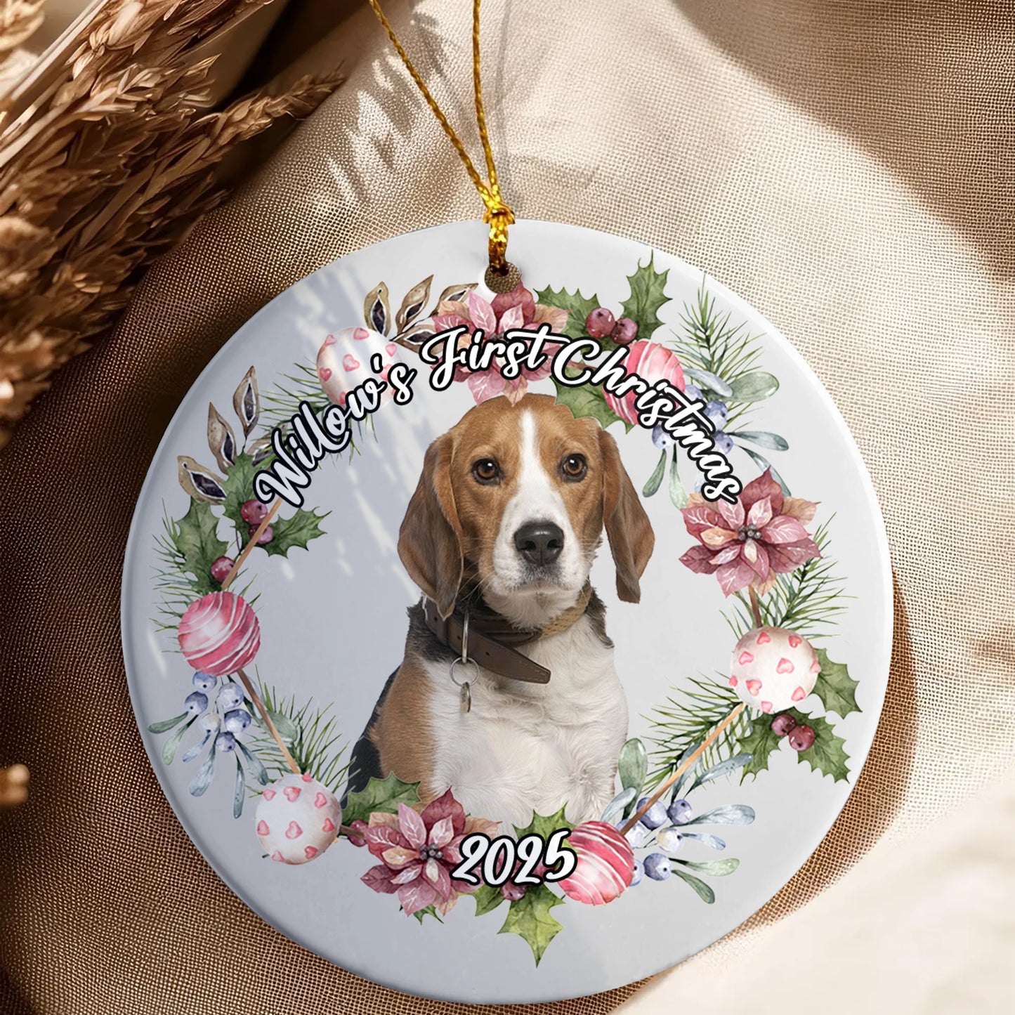 My Fur Baby's First Christmas - Custom Pet Portrait - Personalized Ceramic Ornament