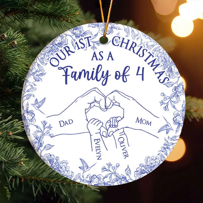 Family First Christmas - Toile De Jouy - Personalized Circle Ceramic Ornament
