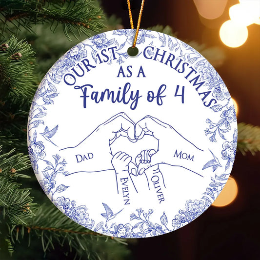 Family First Christmas - Toile De Jouy - Personalized Circle Ceramic Ornament