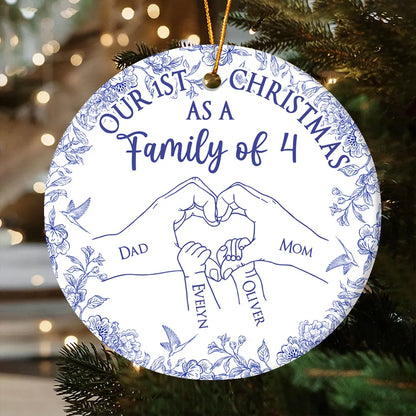 Family First Christmas - Toile De Jouy - Personalized Circle Ceramic Ornament