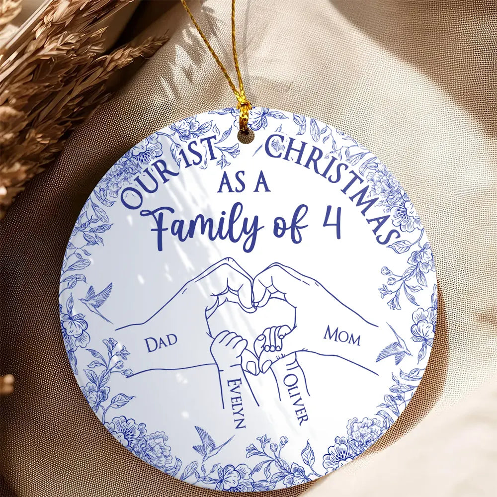 Family First Christmas - Toile De Jouy - Personalized Circle Ceramic Ornament