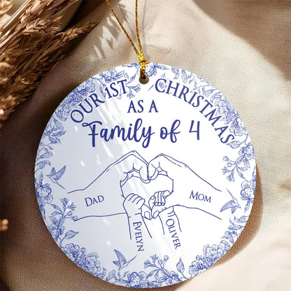 Family First Christmas - Toile De Jouy - Personalized Circle Ceramic Ornament