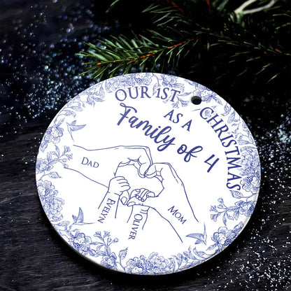 Family First Christmas - Toile De Jouy - Personalized Circle Ceramic Ornament