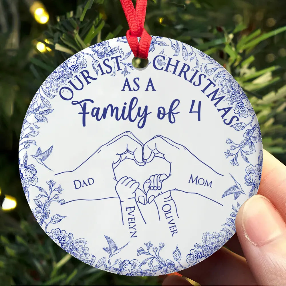 Family First Christmas - Toile De Jouy - Personalized Circle Ceramic Ornament