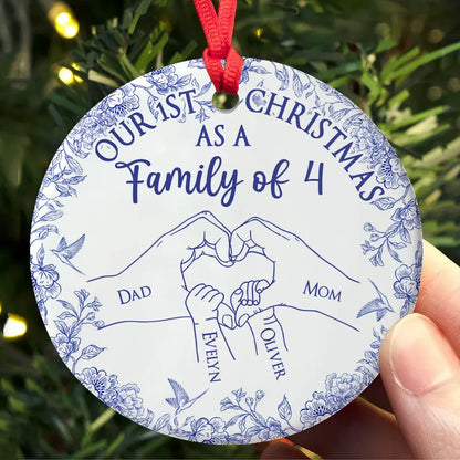Family First Christmas - Toile De Jouy - Personalized Circle Ceramic Ornament